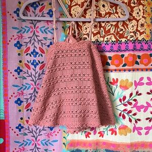 FREE PEOPLE Beach Pink Boho Crochet Tank Top With Rope Straps Size XS